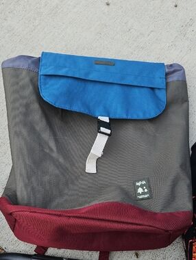 Gray & Burgundy Canvas Roll-Top Backpack Lefrik